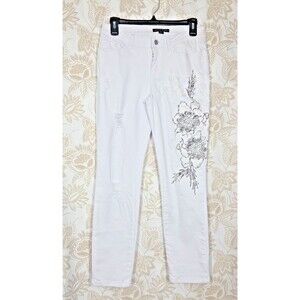 Boston Proper White Embellished Jeans 4 Distress Bridal Bachelorette Sequin Lace